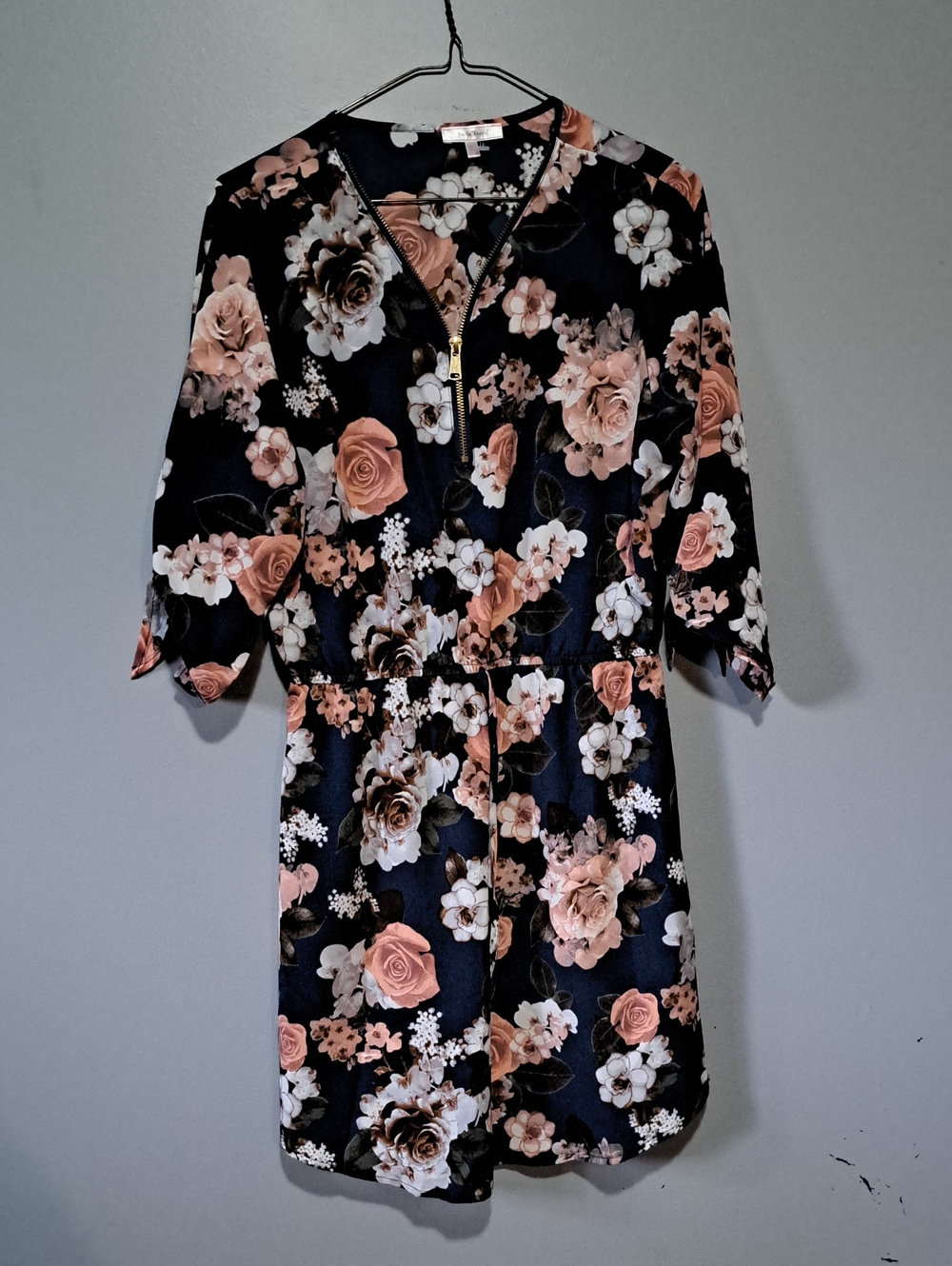 Stella Tweed Black Dress with Blush and Cream Floral Print